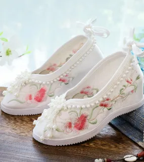 Comemore Altezza interna Crescente Zeppa Scarpa Primavera Stile etnico cinese Retro cinese Pechino Testa tonda Rosso Hanfu Weddi