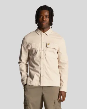 Overshirt beige in cotone stretch con taschine al petto
