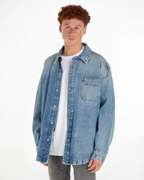 Overshirt in denim di puro cotone con maxi taschino sul petto