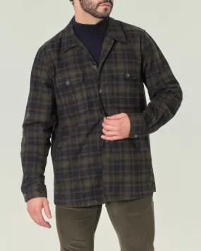 Overshirt nera e verde militare in flanella di puro cotone a fantasia check